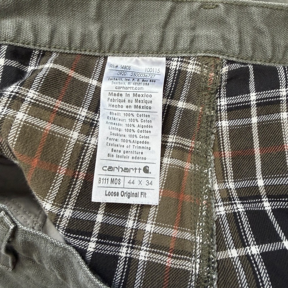Carhartt Mens Flannel Lined Work Pants 44 x 34 Moss Green Loose Original Fit - Picture 6 of 6